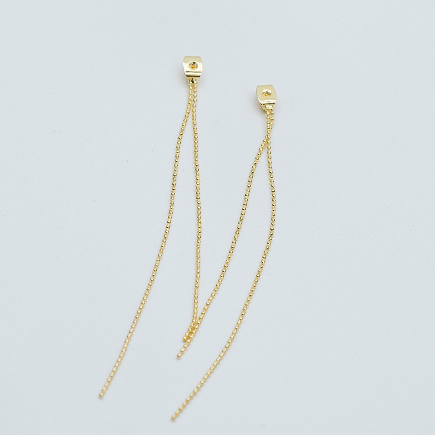 10pcs Gold/ Silver Tone Ear Back Stoppers, Earring Nuts with Long Tassel Chain 90mm, Earring Component Findings (GB-245-D)